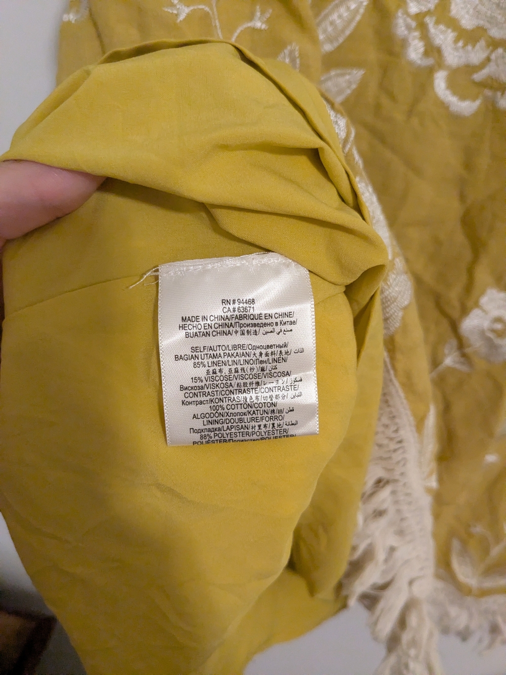 BCBGMAXAZRIA Samantha Embroidered Linen Blend Mini Dress Yellow Size 4 - Picture 5 of 7